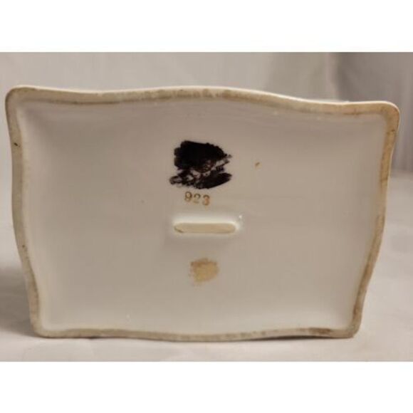 Lefton Porcelain Trinket Box With Gold Leaf Flowers  Pattern 923 with Markings - Picture 8 of 11